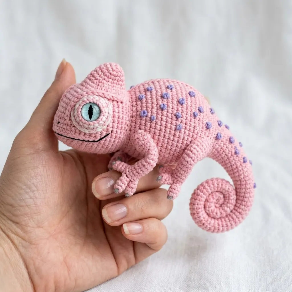 Cotton Candy Pink Chameleon Amigurumi Free Crochet Pattern