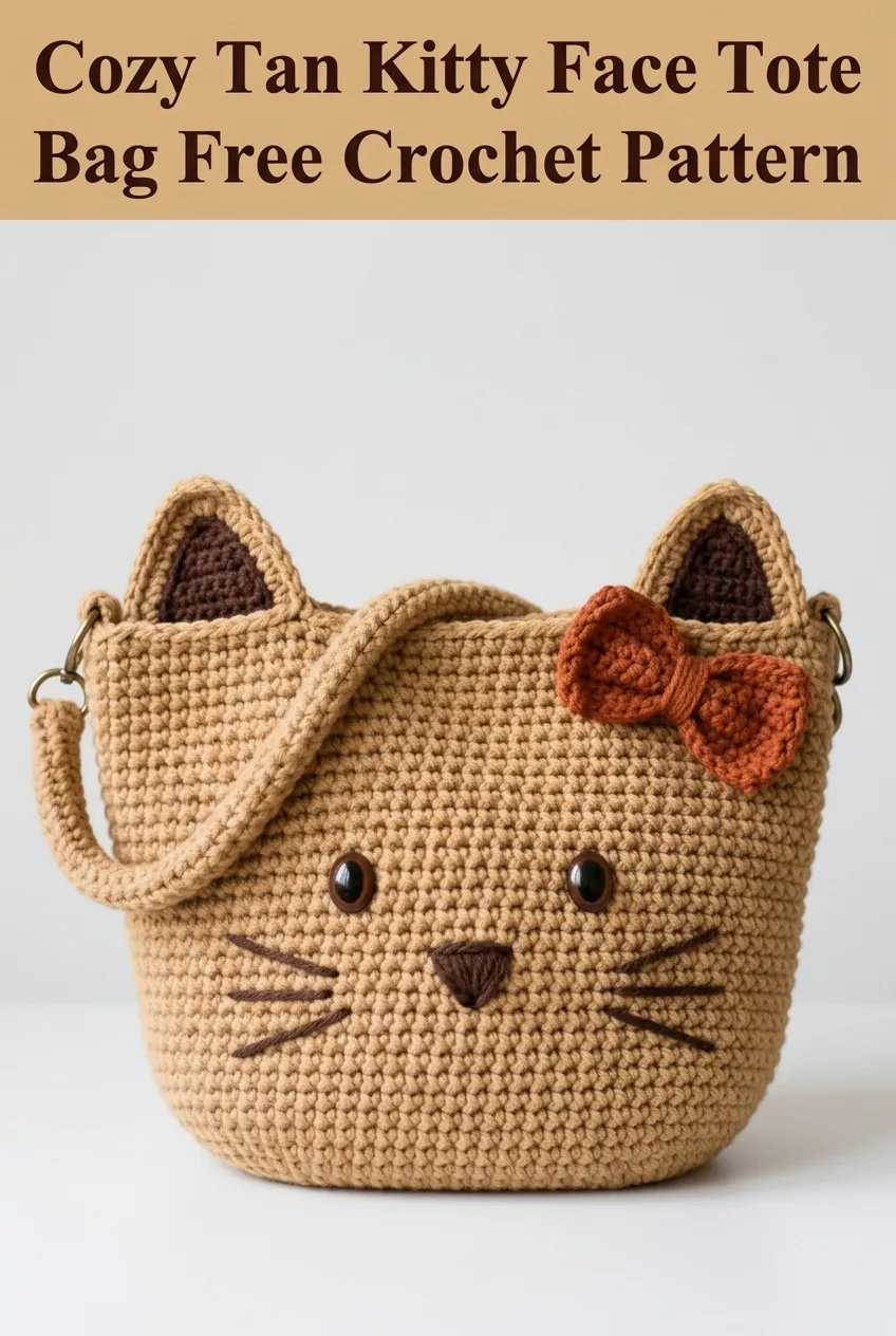 Cozy Tan Kitty Face Tote Bag Free Crochet Pattern