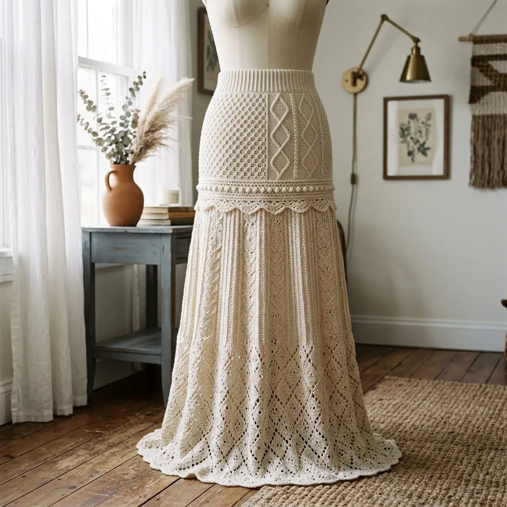 Cream Ivory Bridal Lace Maxi Skirt Free Crochet Pattern