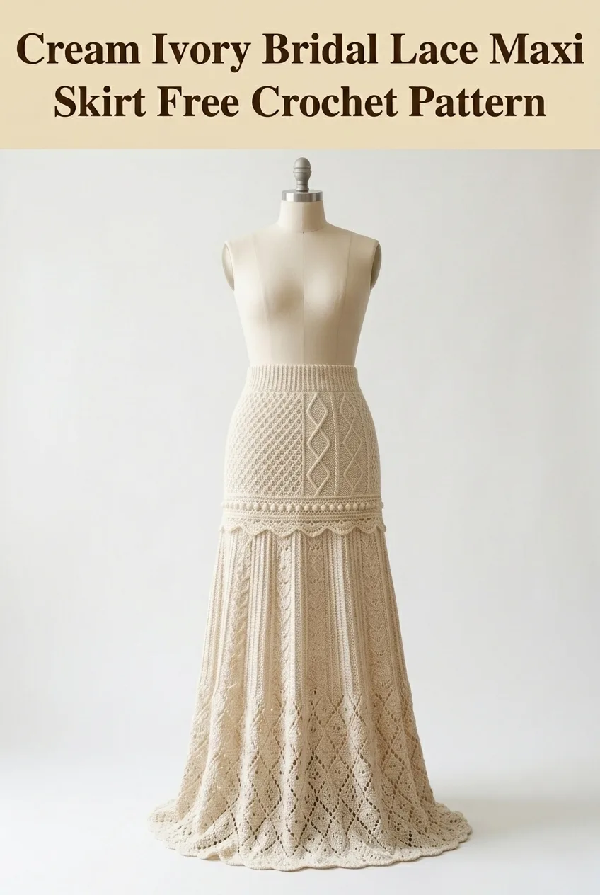 Cream Ivory Bridal Lace Maxi Skirt Free Crochet Pattern