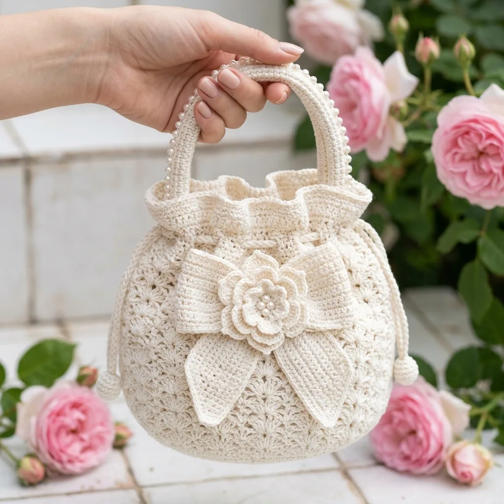 Cream Lace Wedding Bow Purse Crochet Pattern