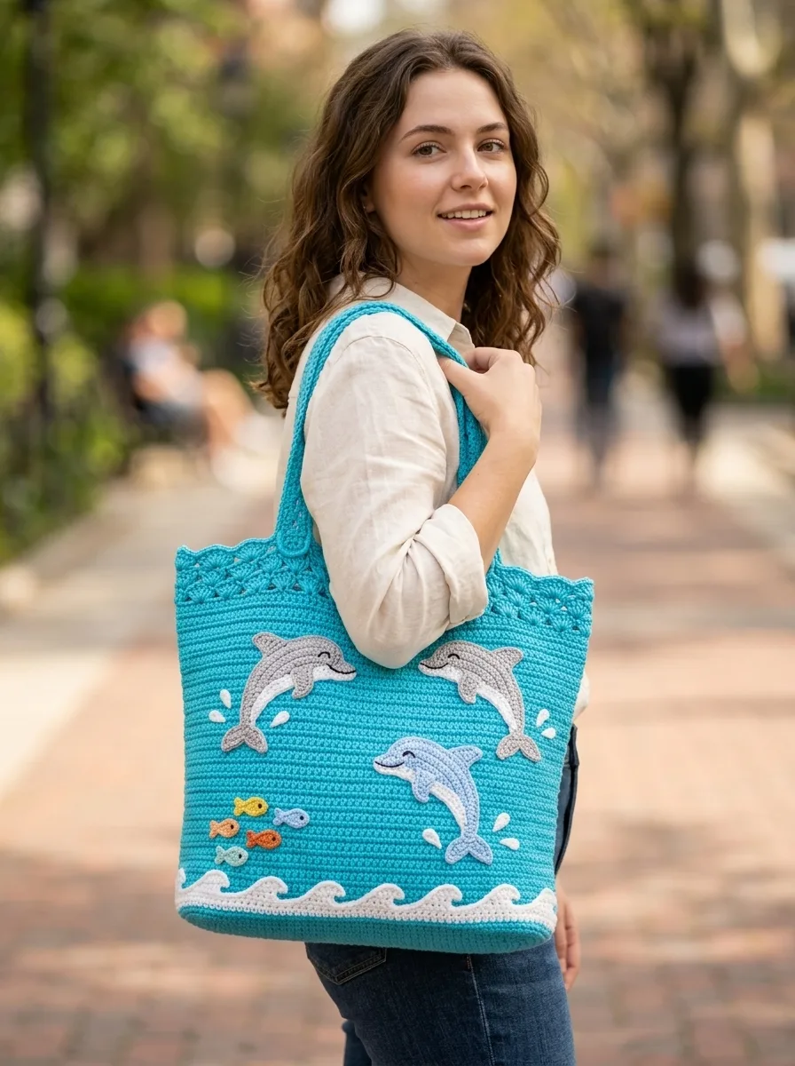 Dolphin Pod Crochet Summer Bag Free Pattern