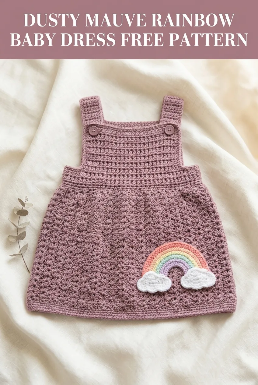 Dusty Mauve Rainbow Baby Dress Free Crochet Pattern