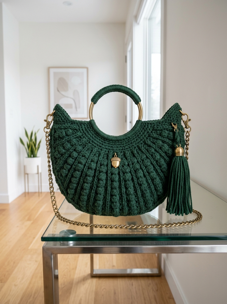 Forest Green Woodland Moon Purse with Antique Gold Free Crochet Pattern