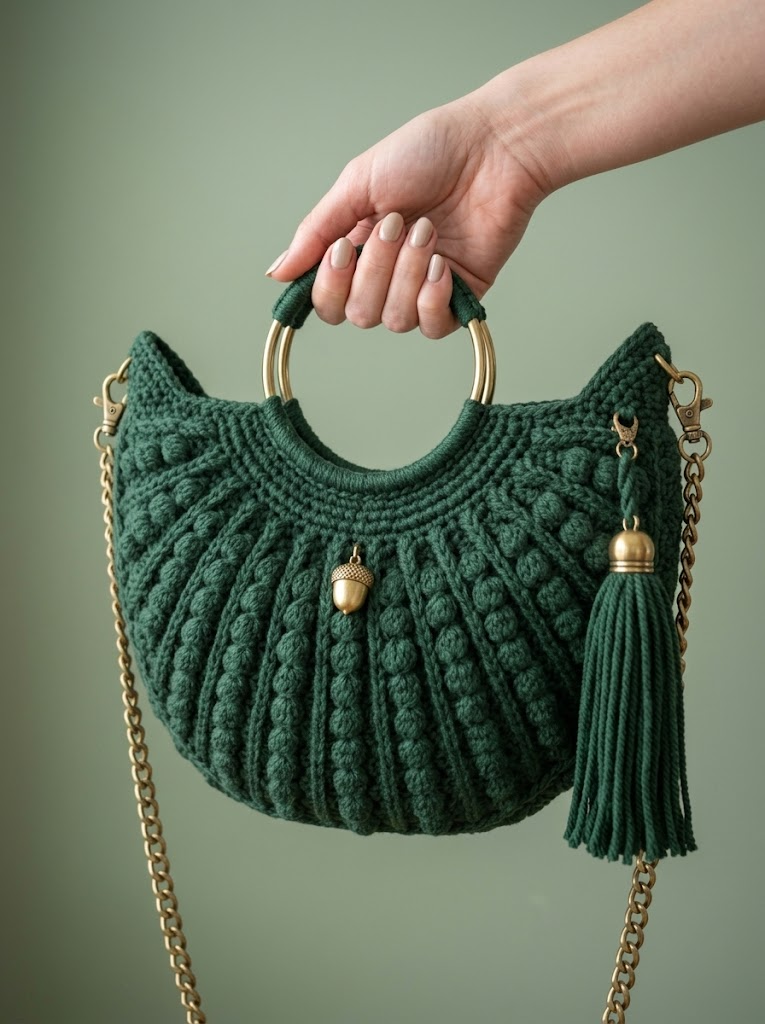 Forest Green Woodland Moon Purse with Antique Gold Free Crochet Pattern