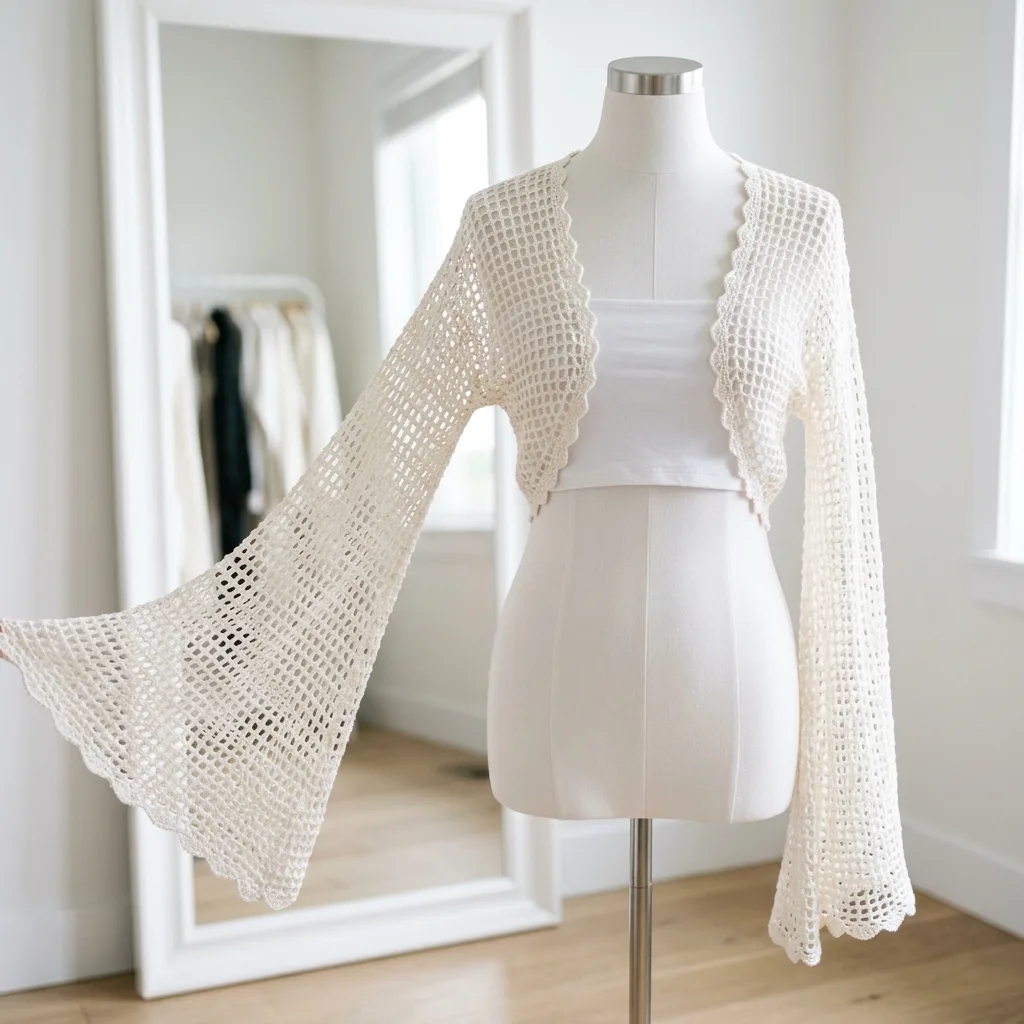 Ivory Bridal Mesh Crochet Bell Sleeve Shrug Pattern