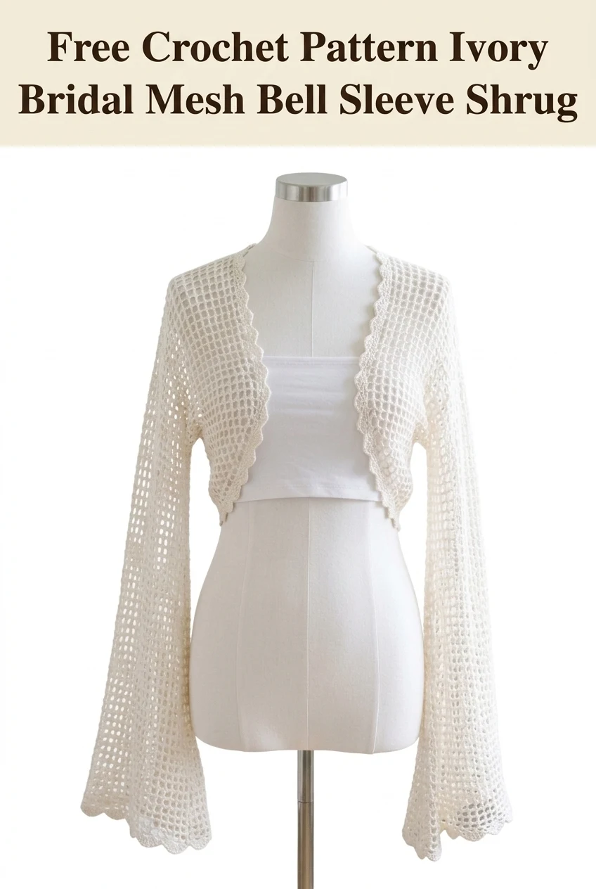 Ivory Bridal Mesh Crochet Bell Sleeve Shrug Pattern