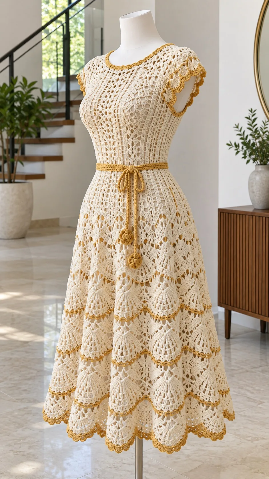 Ivory Golden Shell Dress Crochet Pattern