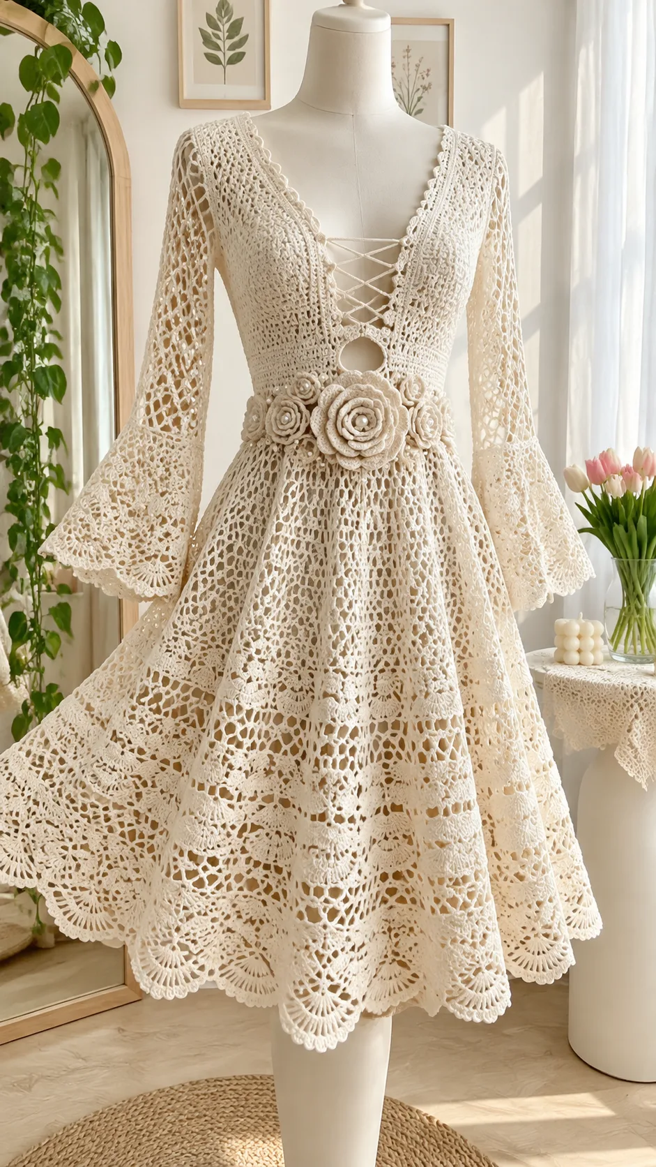 Ivory Pearl Lace Dress Crochet Pattern