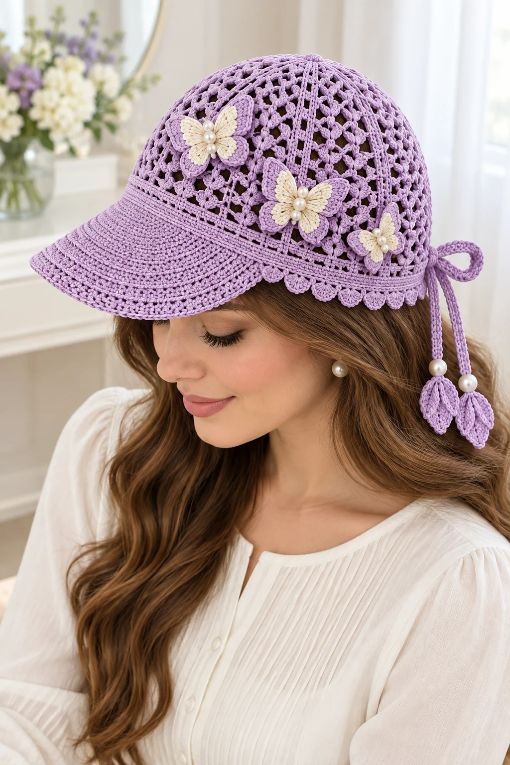 Lavender Butterfly Cap Crochet Pattern