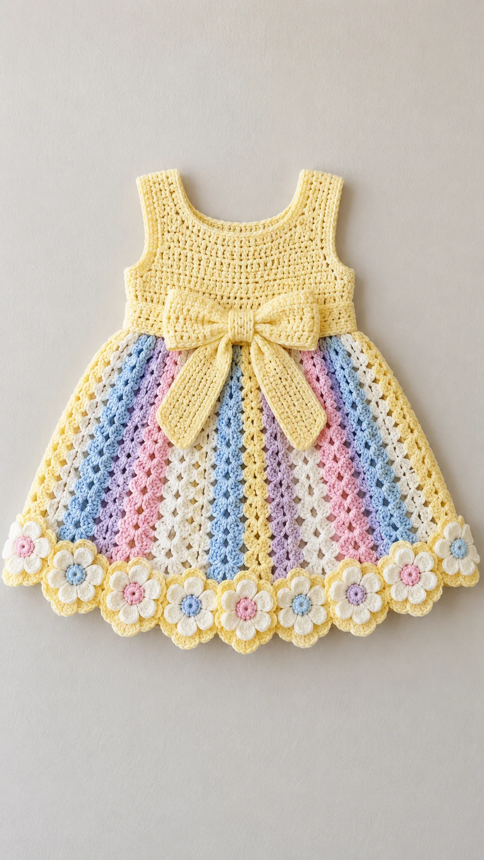 Lemon Rainbow Flower Baby Dress Crochet Pattern