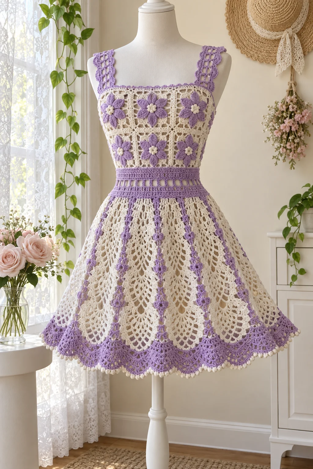 Lilac Starflower Lace Dress Crochet Pattern