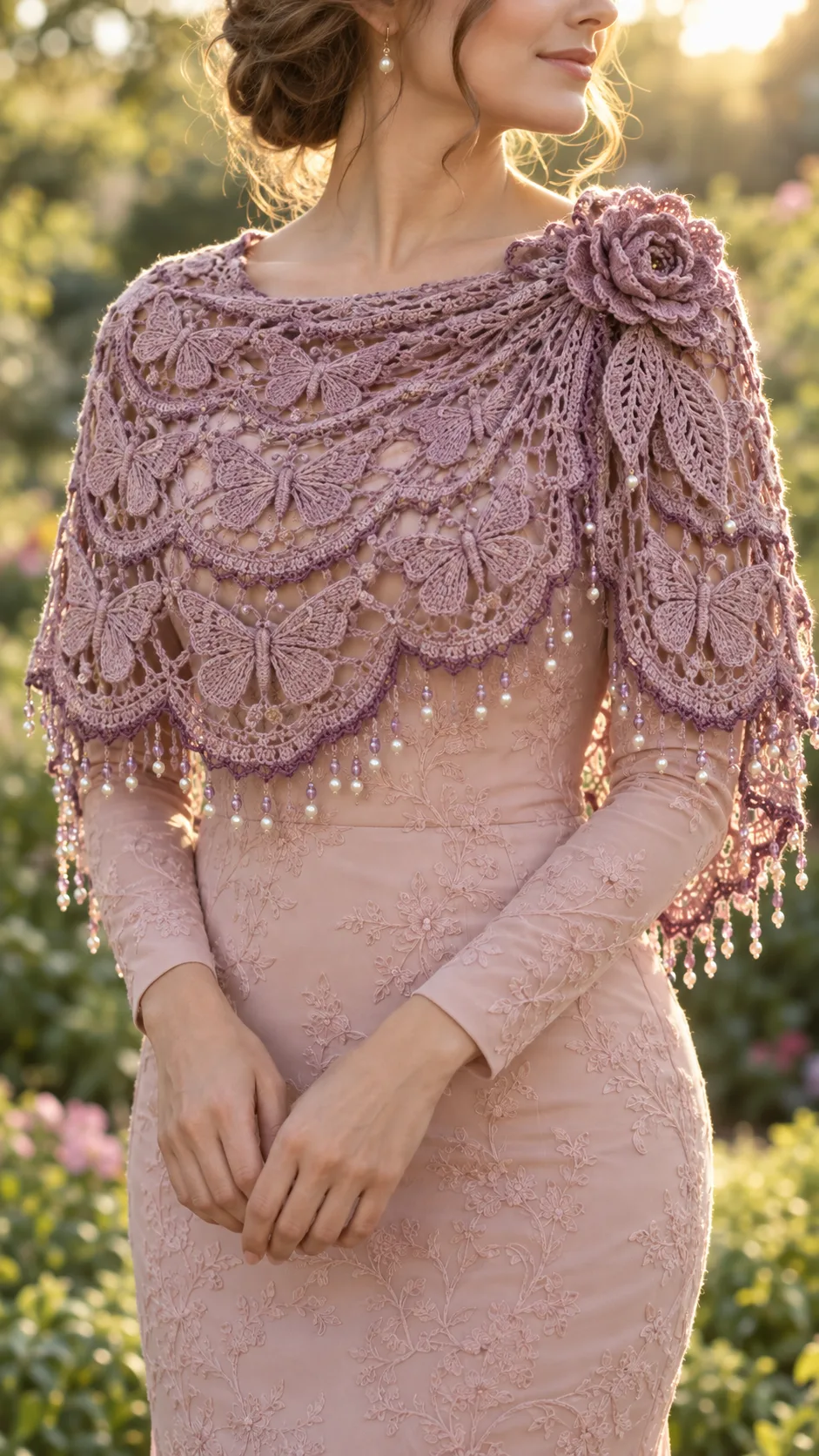 Mauve Butterfly Lace Shawl Crochet Pattern