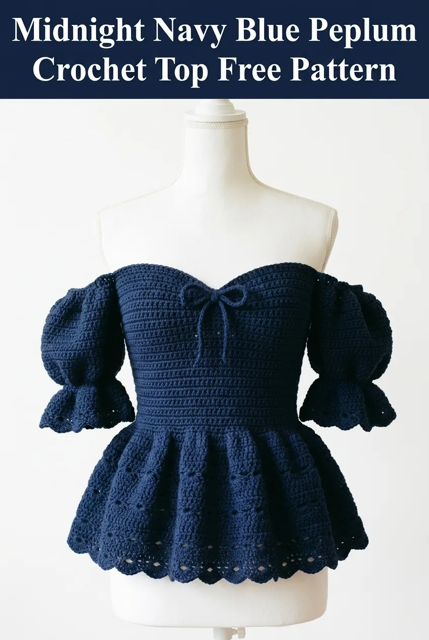 Midnight Navy Blue Peplum Crochet Top Free Pattern