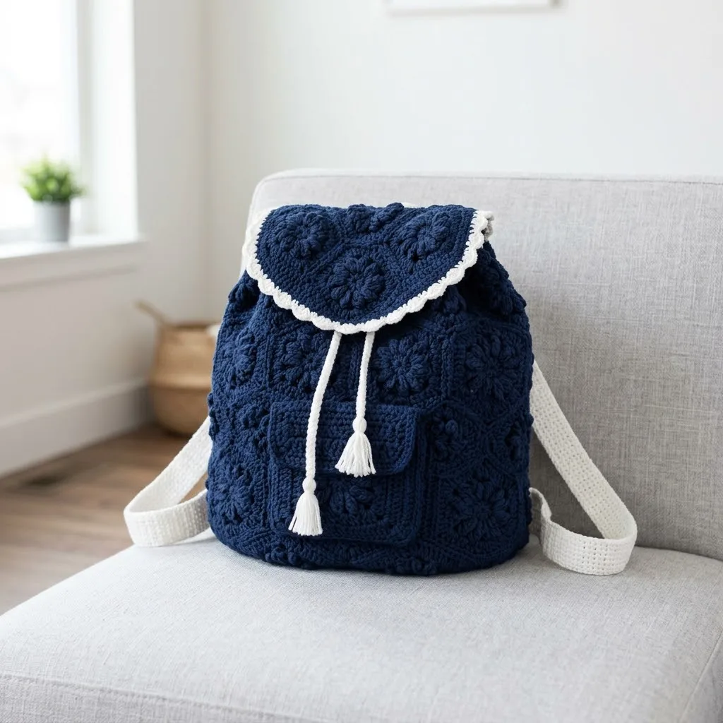 Midnight Navy Classic Granny Backpack Free Crochet Pattern