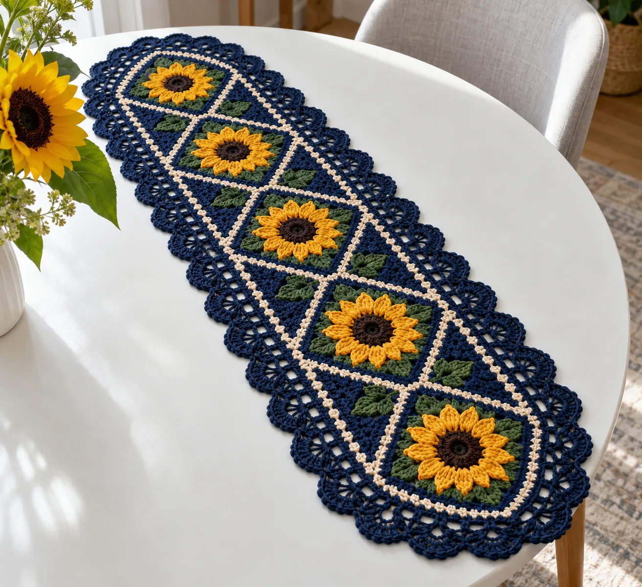 Midnight Sunflower Lattice Runner Crochet Pattern
