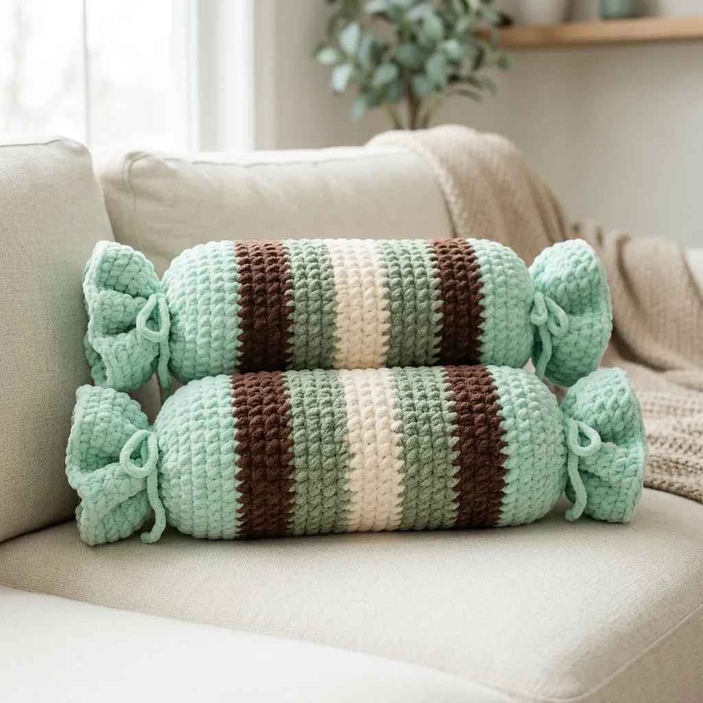 Mint Chocolate Candy Bolster Pillow Free Crochet Pattern