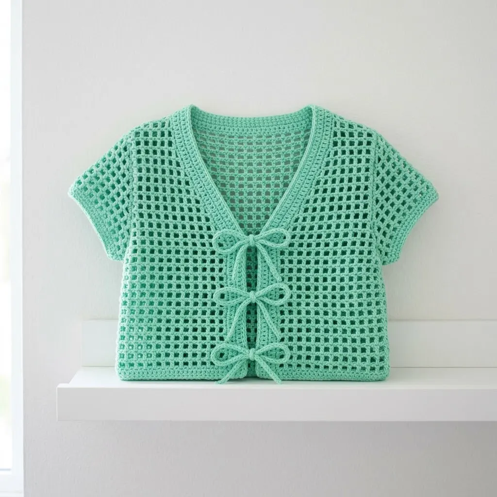 Mint Green Lace Tie Cardigan Free Crochet Pattern
