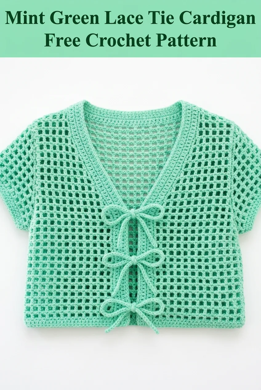 Mint Green Lace Tie Cardigan Free Crochet Pattern