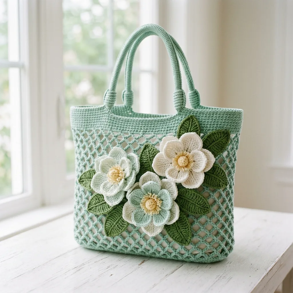Mint Green Magnolia Mesh Tote Crochet Pattern