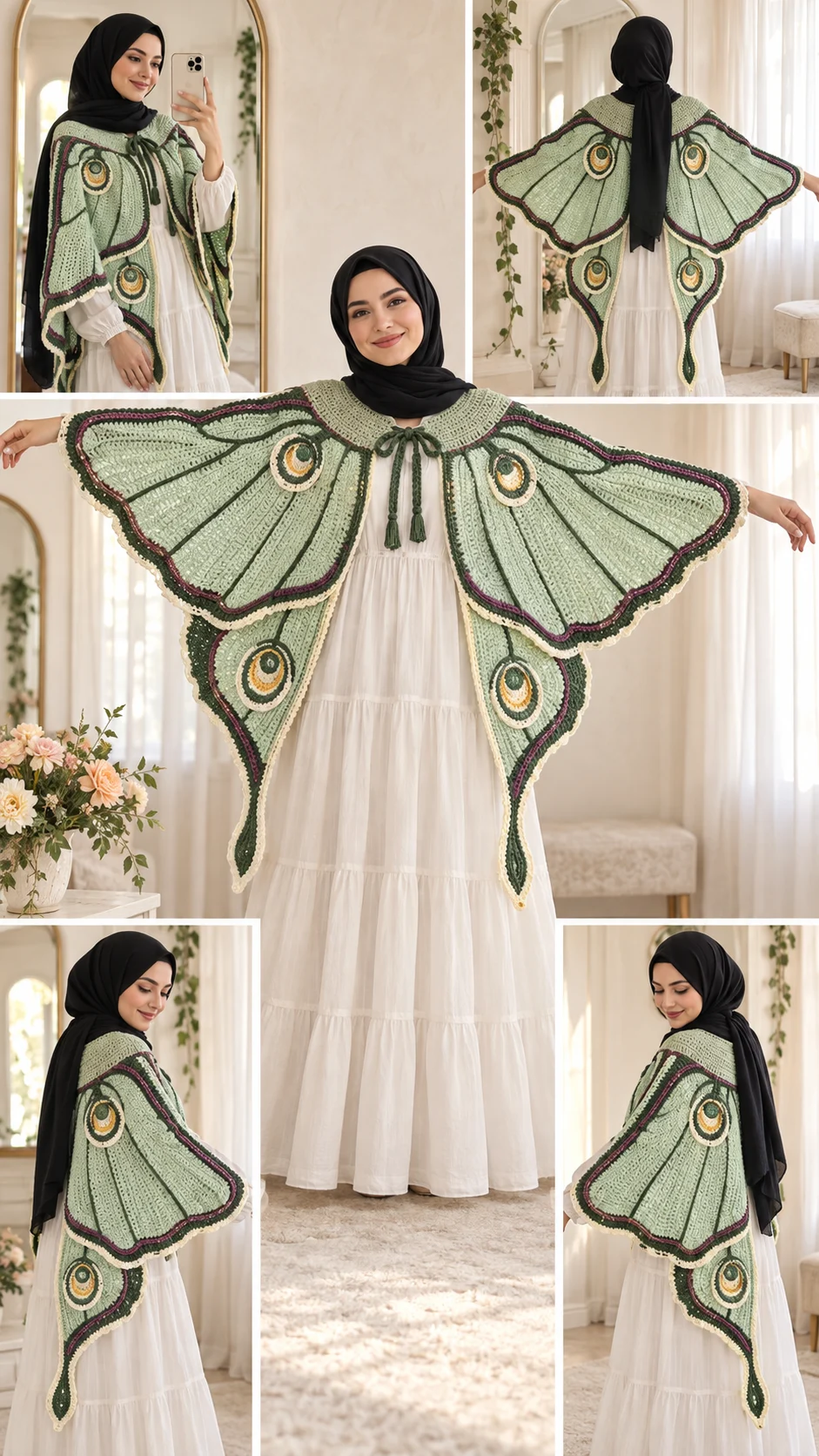 Mint Luna Moth Crochet Cape Pattern