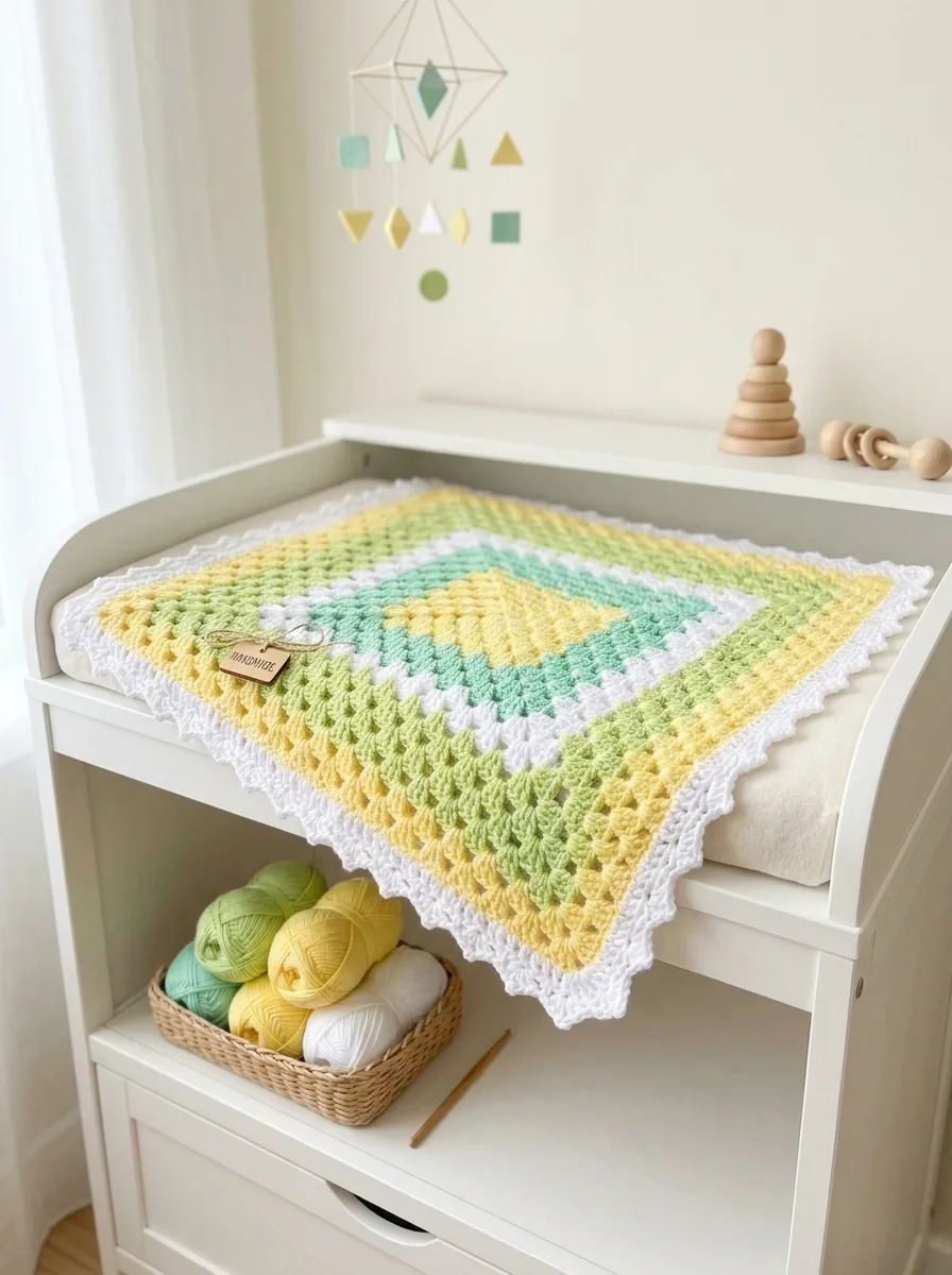 Mint and Lemon Spring Granny Square Blanket Free Crochet Pattern