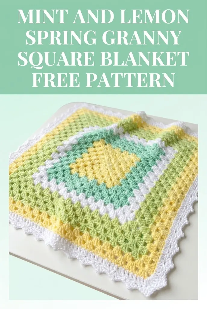 Mint and Lemon Spring Granny Square Blanket Free Crochet Pattern
