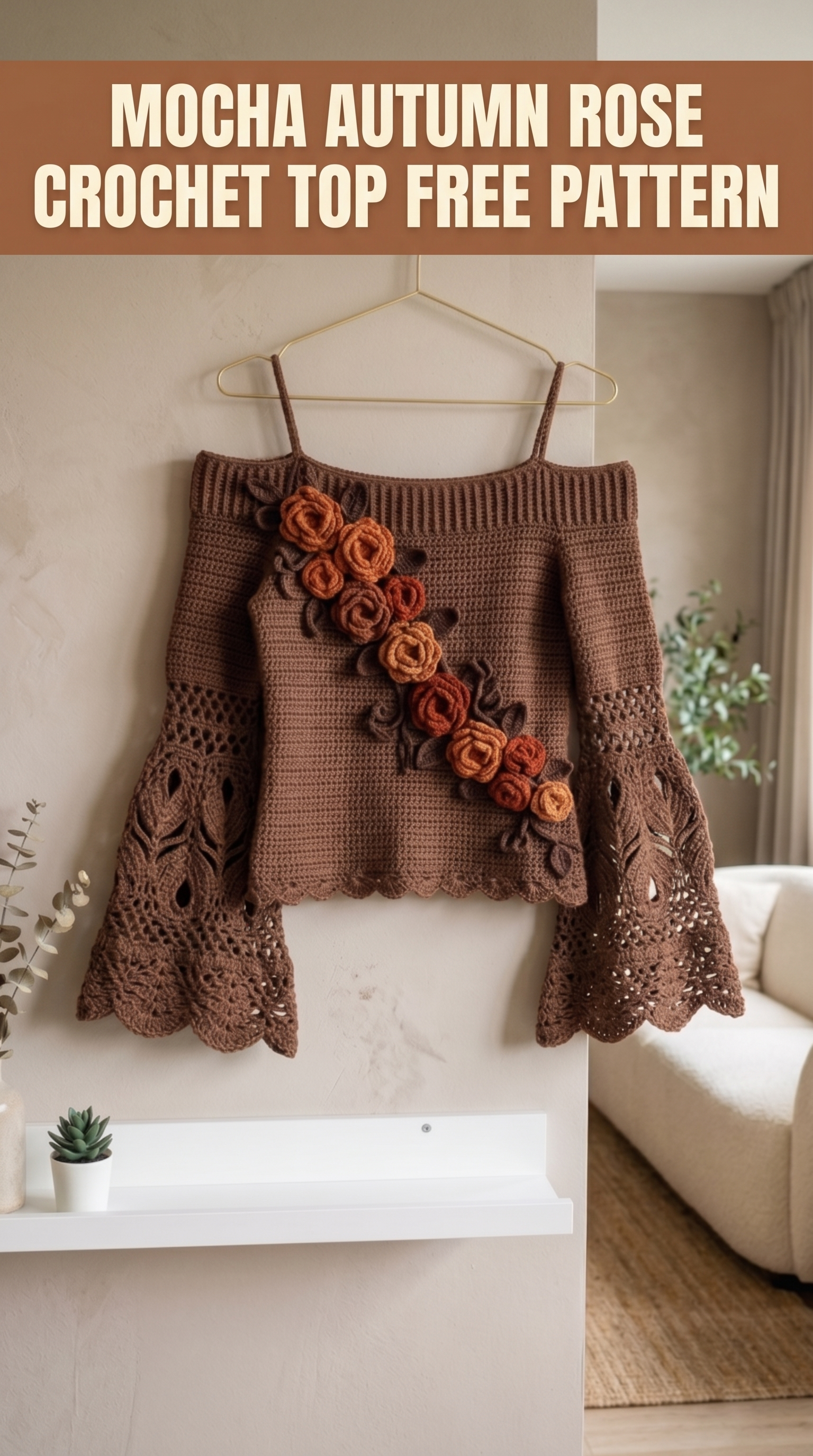Mocha Autumn Rose Crochet Top Free Pattern