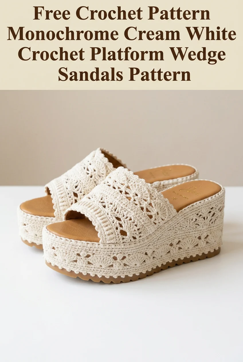 Monochrome Cream White Crochet Platform Wedge Sandals Pattern