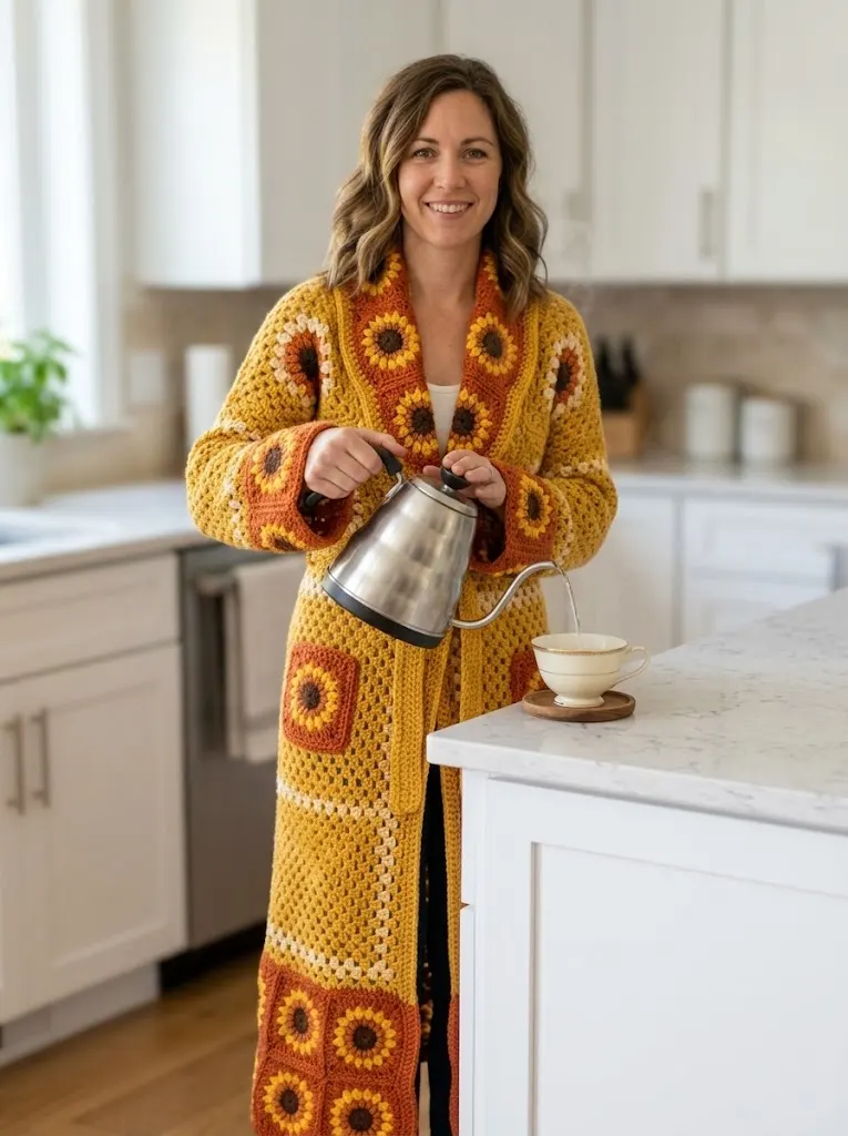 Mustard Sunflower Crochet Robe Free Pattern