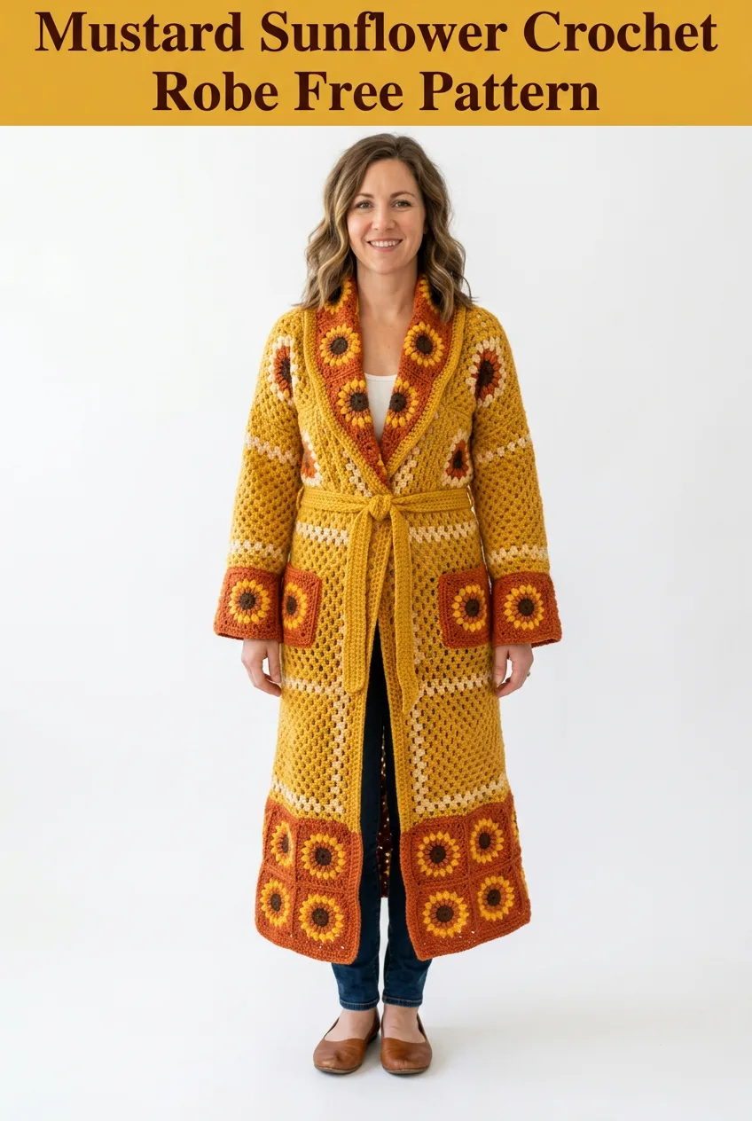 Mustard Sunflower Crochet Robe Free Pattern