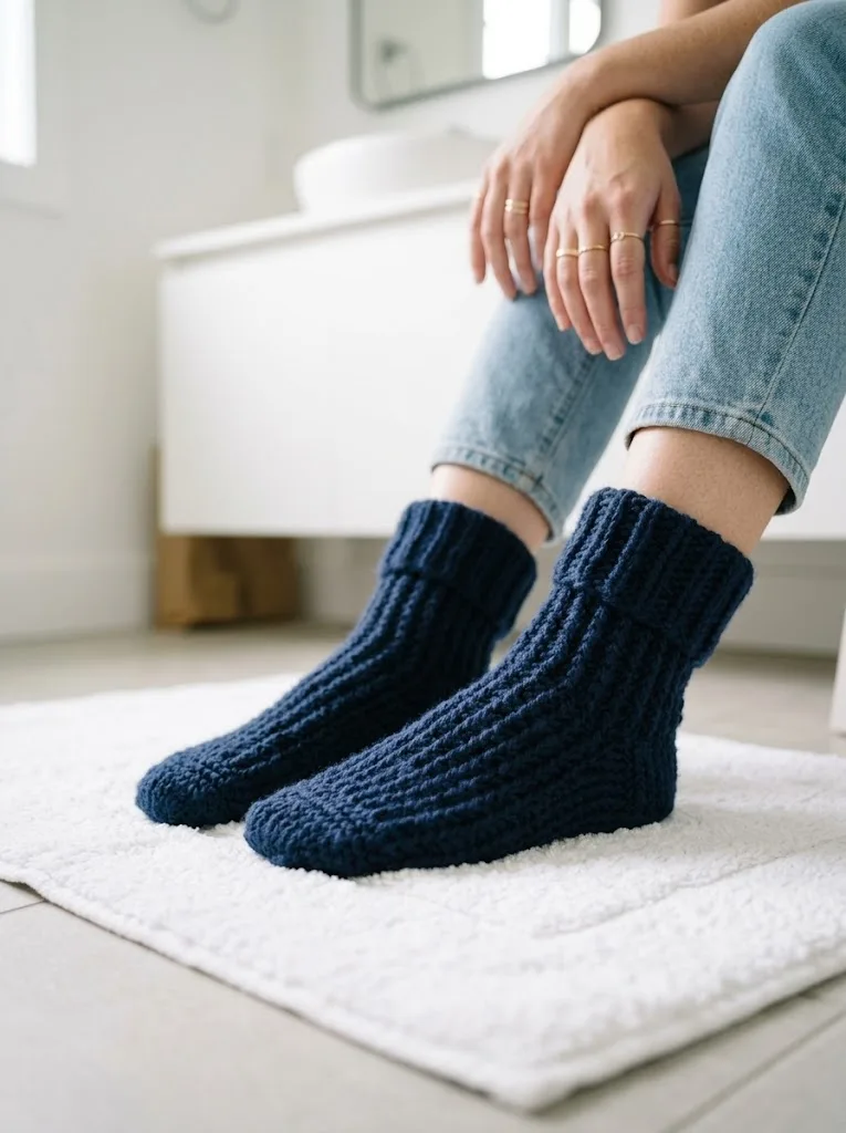 Navy Blue Classic Cuff Socks Free Crochet Pattern