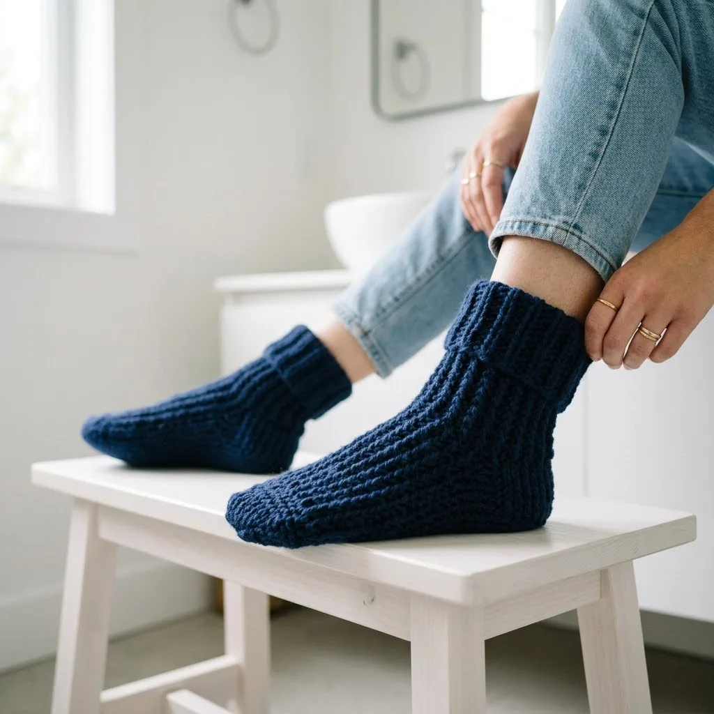 Navy Blue Classic Cuff Socks Free Crochet Pattern