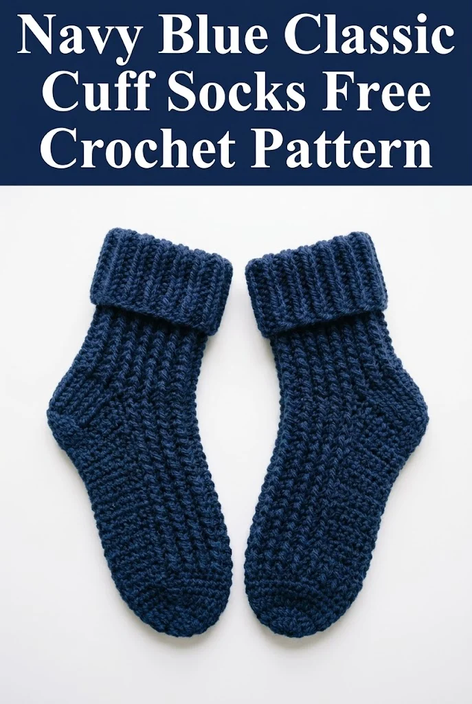 Navy Blue Classic Cuff Socks Free Crochet Pattern