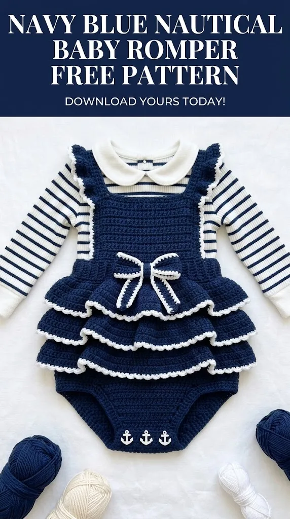 Navy Blue Nautical Baby Romper Free Crochet Pattern