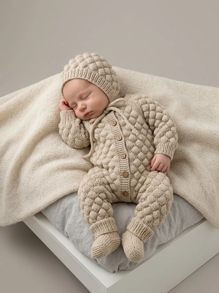 Oatmeal Beige Chunky Baby Romper Set Free Crochet Pattern