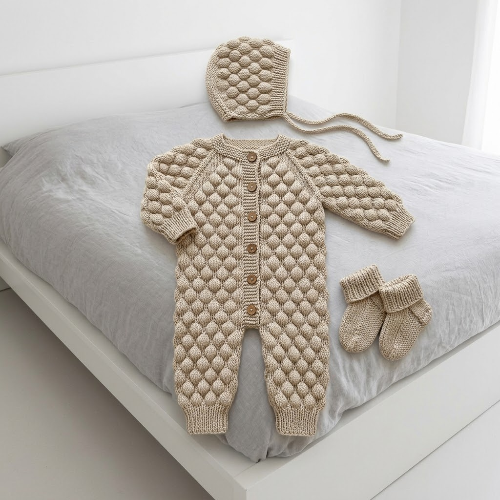 Oatmeal Beige Chunky Baby Romper Set