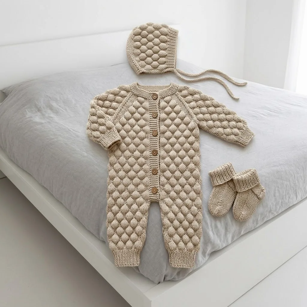Oatmeal Beige Chunky Baby Romper Set Free Crochet Pattern