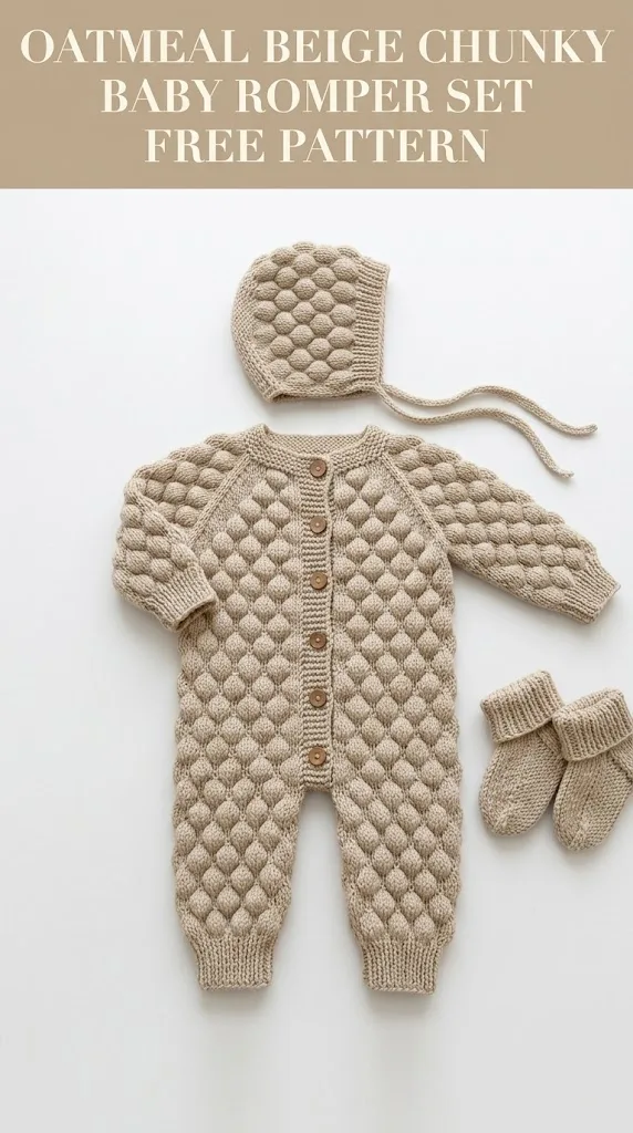 Oatmeal Beige Chunky Baby Romper Set Free Crochet Pattern