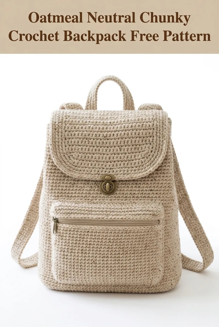 Oatmeal Neutral Chunky Crochet Backpack Free Pattern