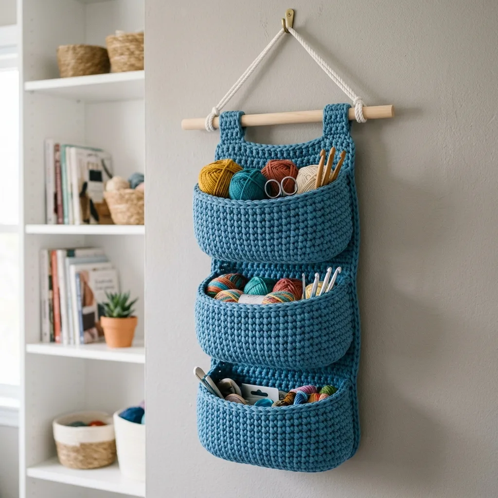 Ocean Blue Craft Room Wall Basket Free Crochet Pattern