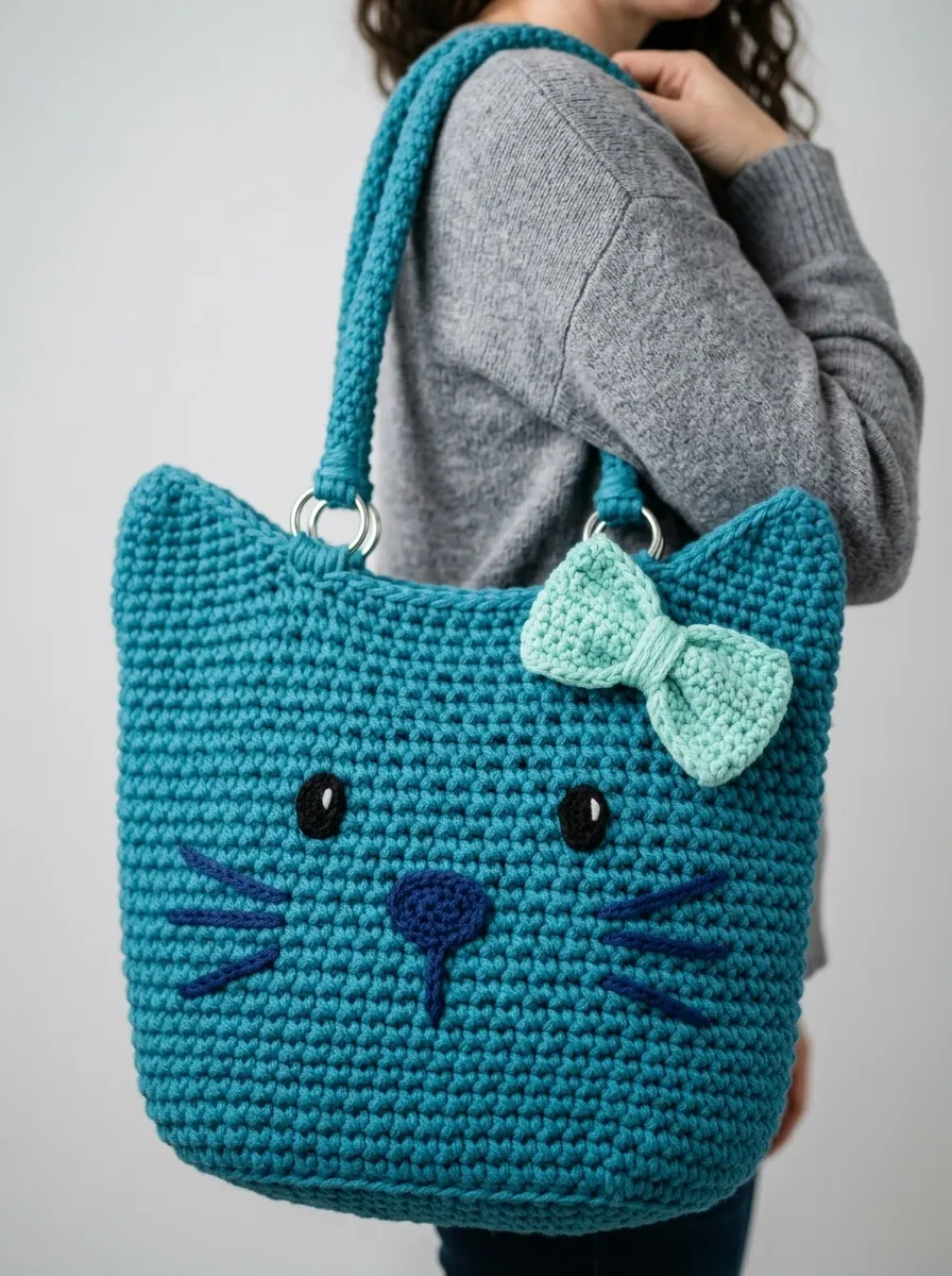 Ocean Blue Kitty Tote Bag Free Crochet Pattern