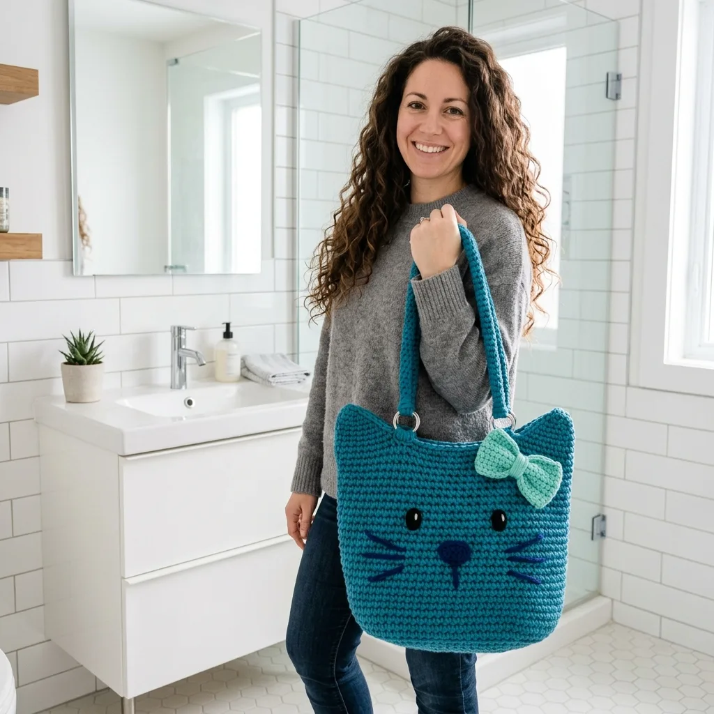 Ocean Blue Kitty Tote Bag Free Crochet Pattern