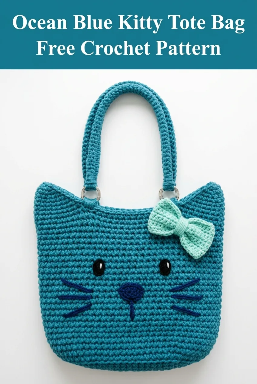 Ocean Blue Kitty Tote Bag Free Crochet Pattern