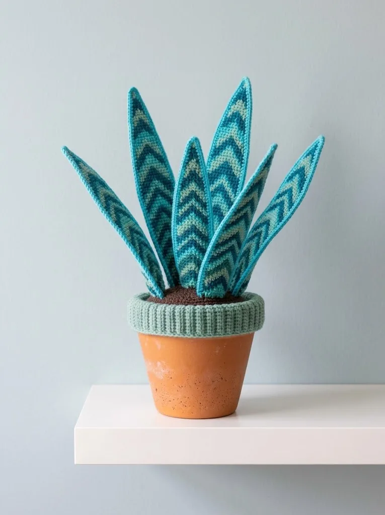 Ocean Blue Snake Plant Amigurumi Free Crochet Pattern