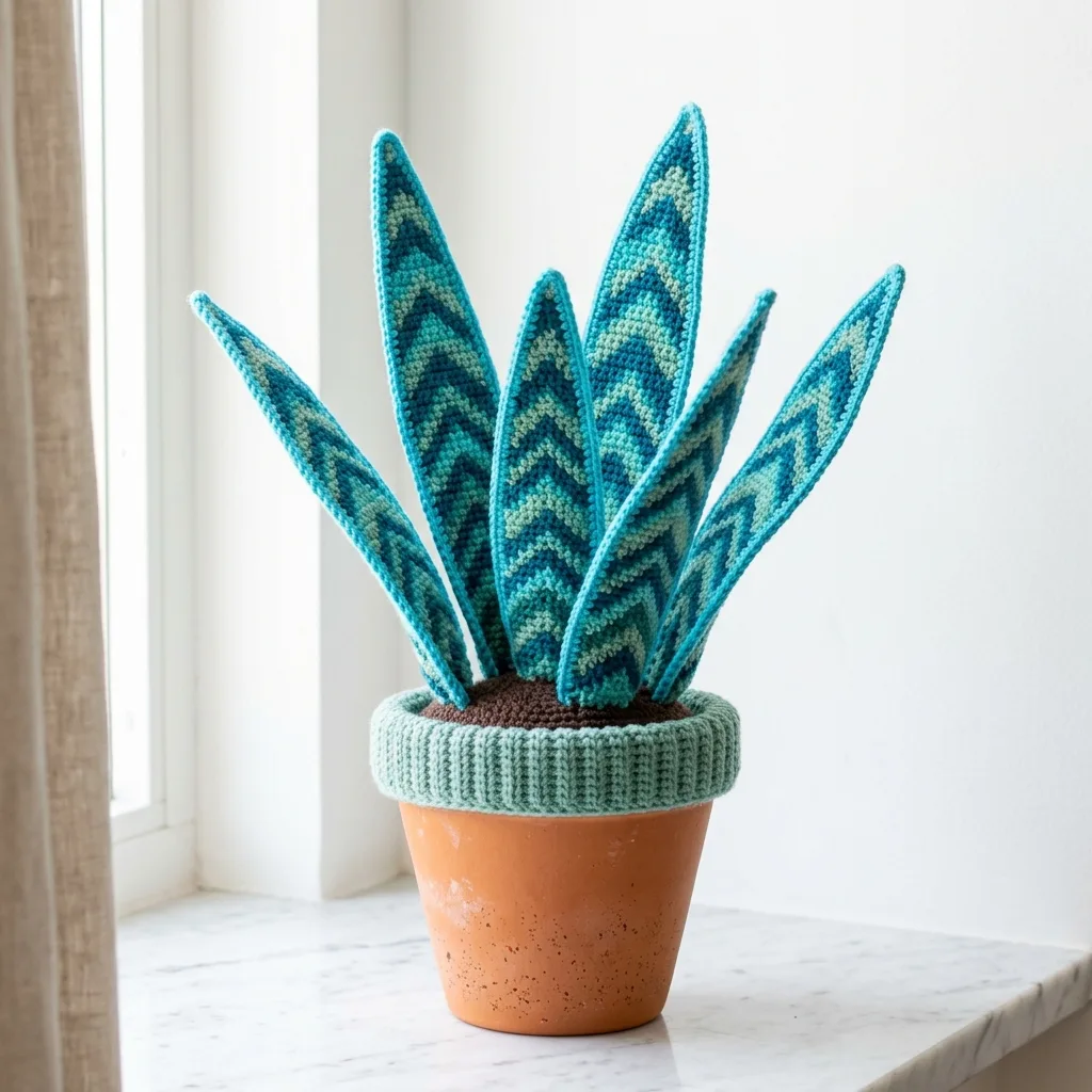 Ocean Blue Snake Plant Amigurumi Free Crochet Pattern