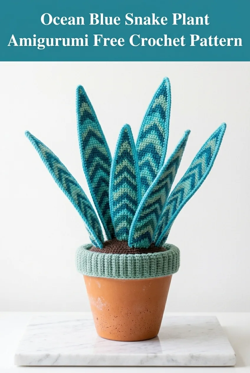 Ocean Blue Snake Plant Amigurumi Free Crochet Pattern