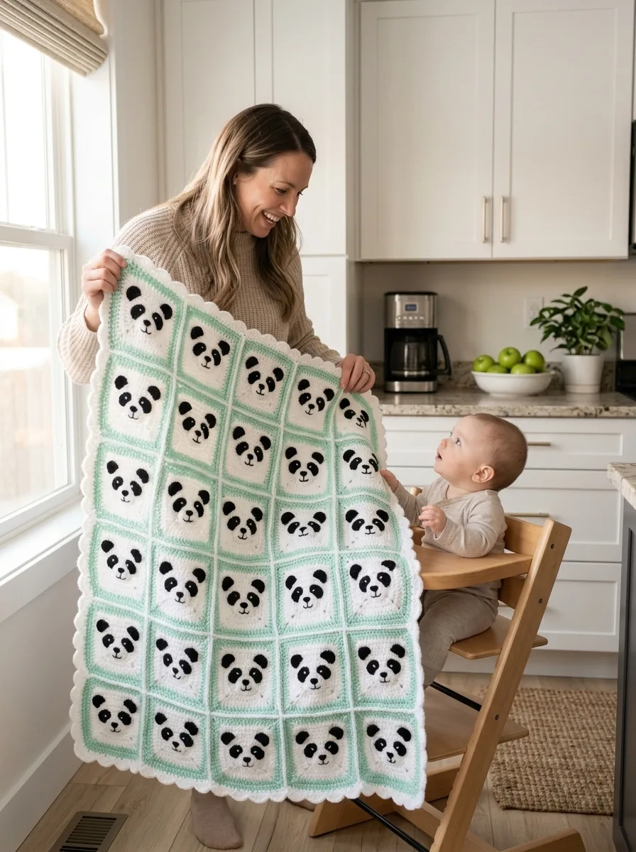 Panda Bear Granny Square Baby Blanket Free Crochet Pattern