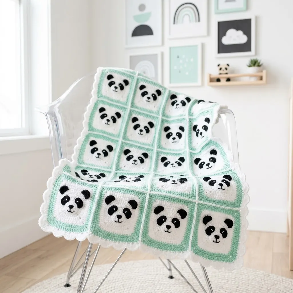 Panda Bear Granny Square Baby Blanket Free Crochet Pattern