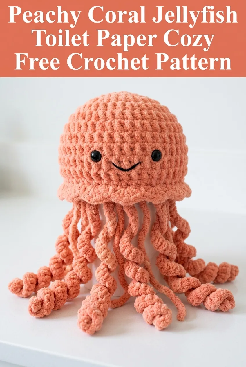 Peachy Coral Jellyfish Toilet Paper Cozy Free Crochet Pattern